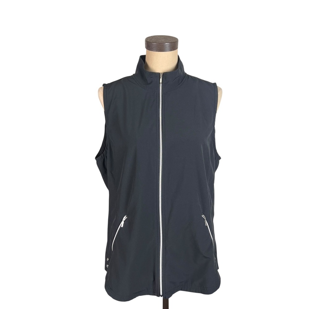 Zenergy by Chicos Womens Black Full Zip Mock Neck Active Vest Size 2 Large